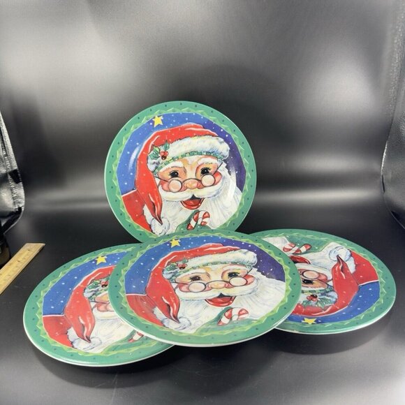 2006 Hobby Lobby Ceramic Round Dish Plate Set 4 Santa Claus Holiday Christmas - Picture 16 of 16